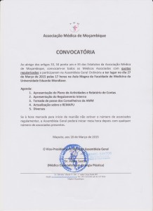 Convocatória para Assembleia da Associação Medica de Moçambique